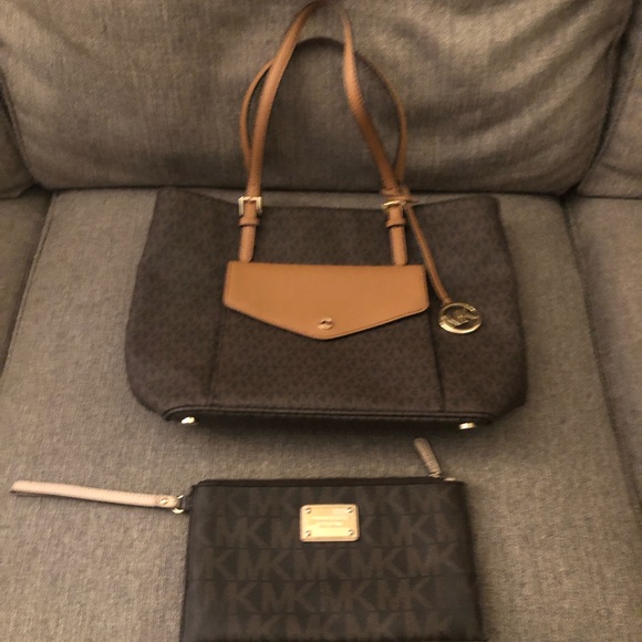 👜Michael Kors NS Jet Set with Large Fulton Clutch Zip  Wallet, Brown Acorn - Picture 2 of 15